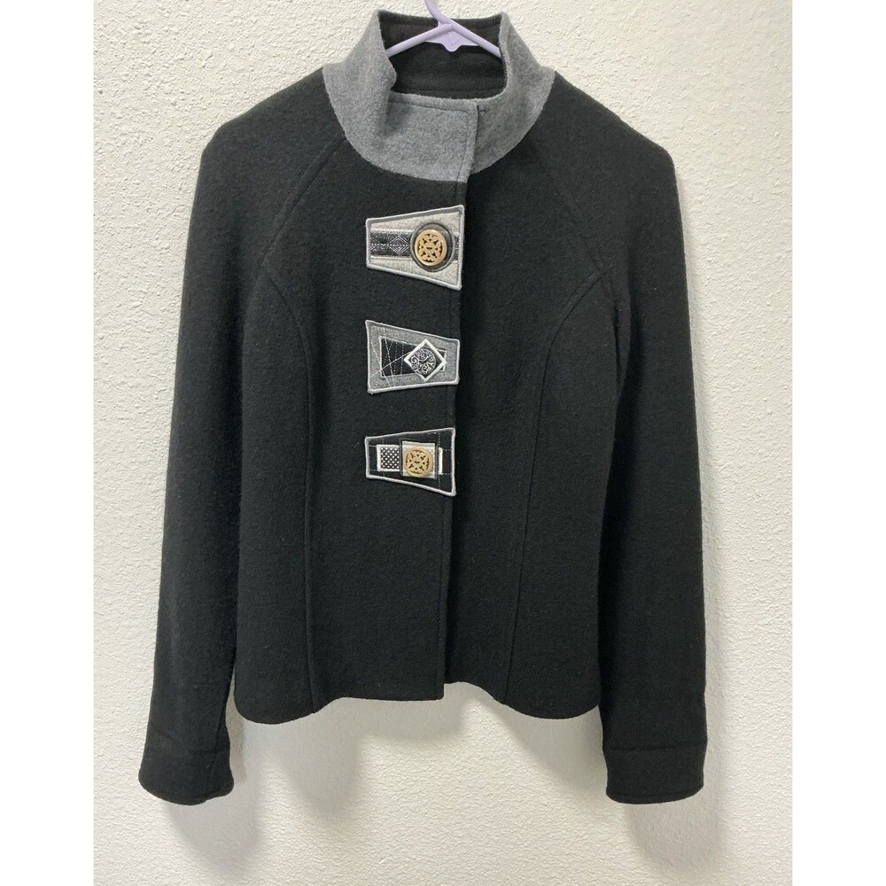 Icelandic Design Boiled Wool Jacket Coat Charcoal Grey Black Artistic Buttons S